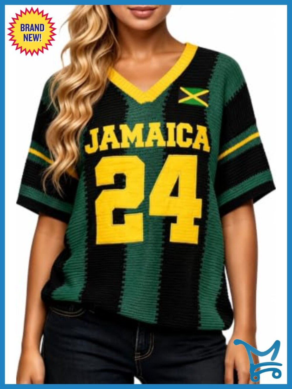 Women's Oversized Crochet Knit Jersey Top V Neck Short Sleeve